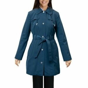 London Fog‎ Trench rain dress Snap Coat w rem hood Dark Teal Small S NEW